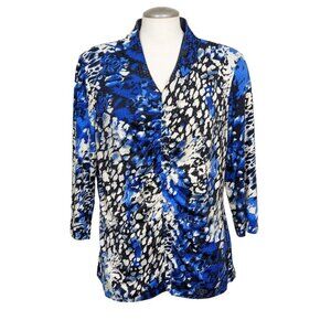 Vintage Y2K Laura Ashley Womens L Top Animal Print Blue Ruched Front Sparkle